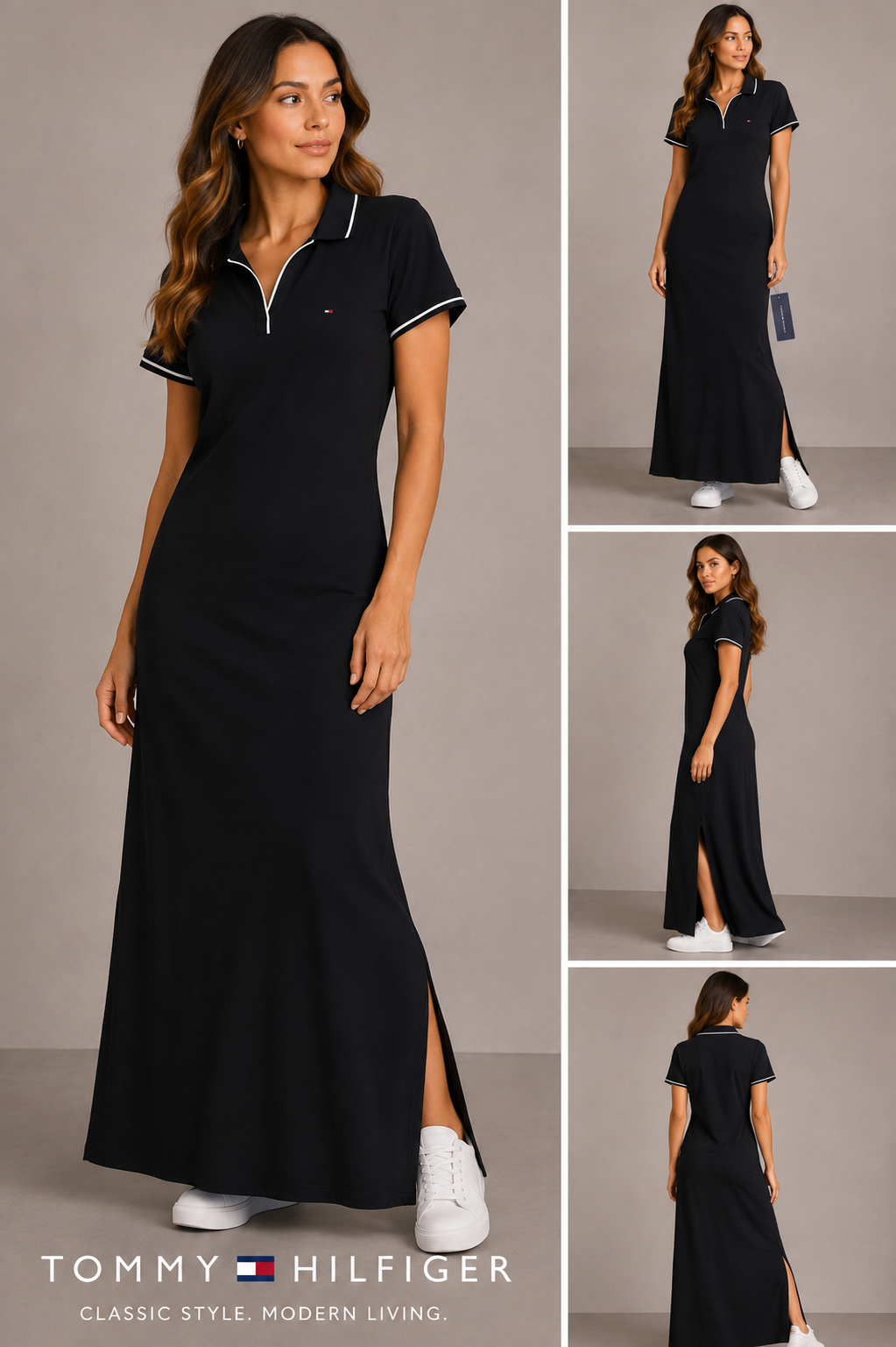 Maxi Vestido Cuello Tipo Polo Tommy Hilfiger